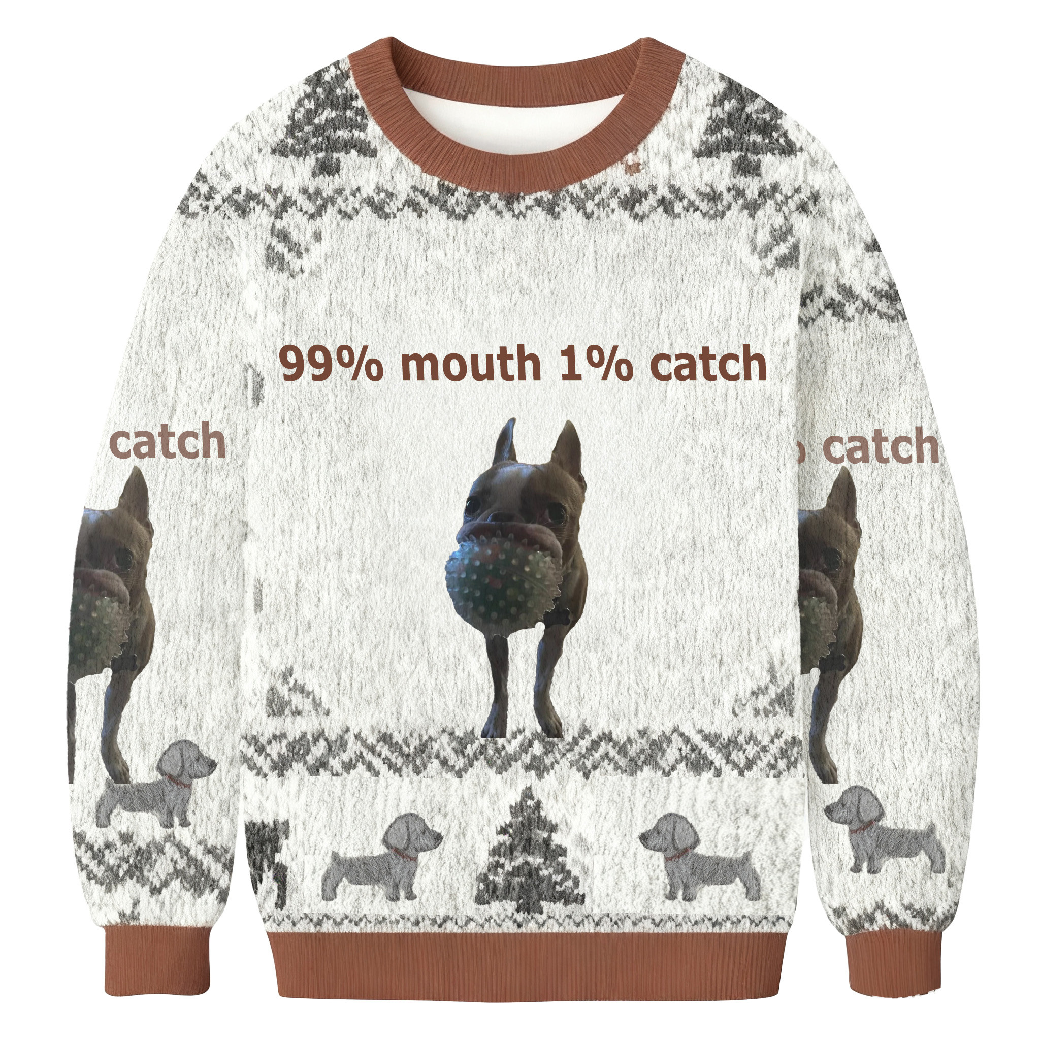 99 Mouth 1 Catch Funny Ugly Sweater Xmas Outfits Christmas Gifts For Dog Lovers