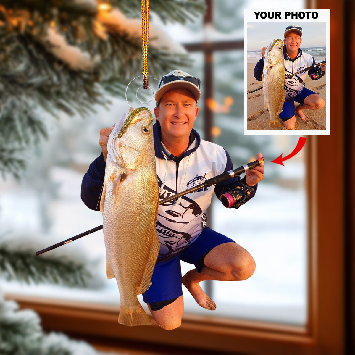 A Big One Personalized Photo Mica Ornament Gift For Fishing Lovers Family Members