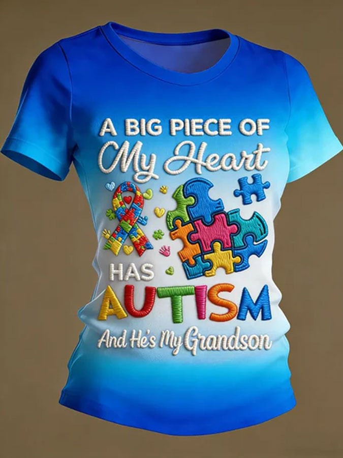 A Big Piece Of My Heart Has Autism T-Shirt He's My Grandson Clothing Gift Ideas