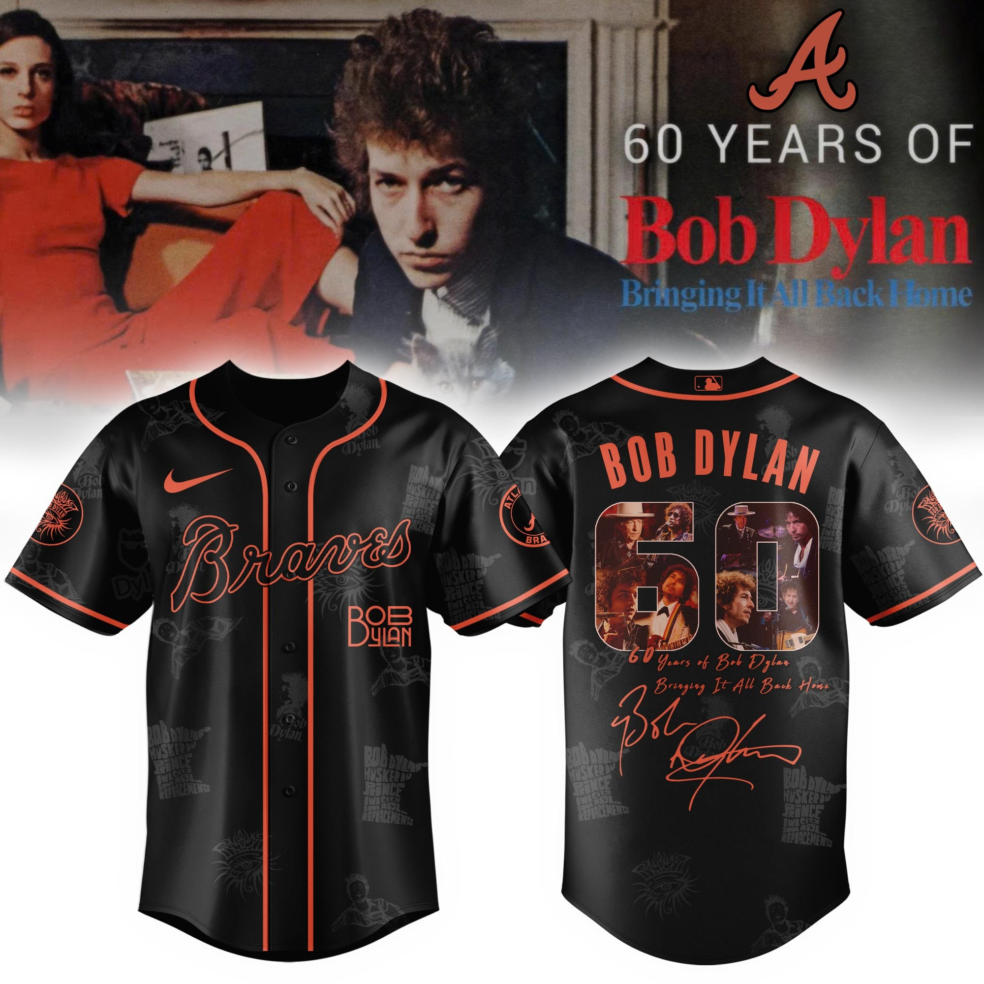 A Braves x Bob Dylan 60th Bringing It All Back Home 1965-2025 Jersey Gifts For Fan