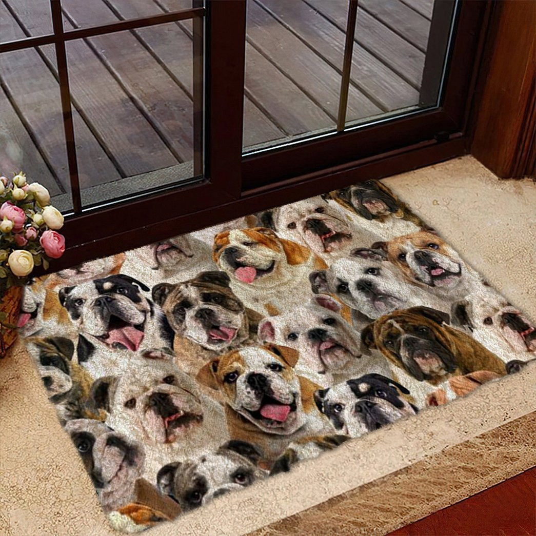 A Bunch Of English British Bulldogs Doormat Front Door Decor Presents For Dog Owners