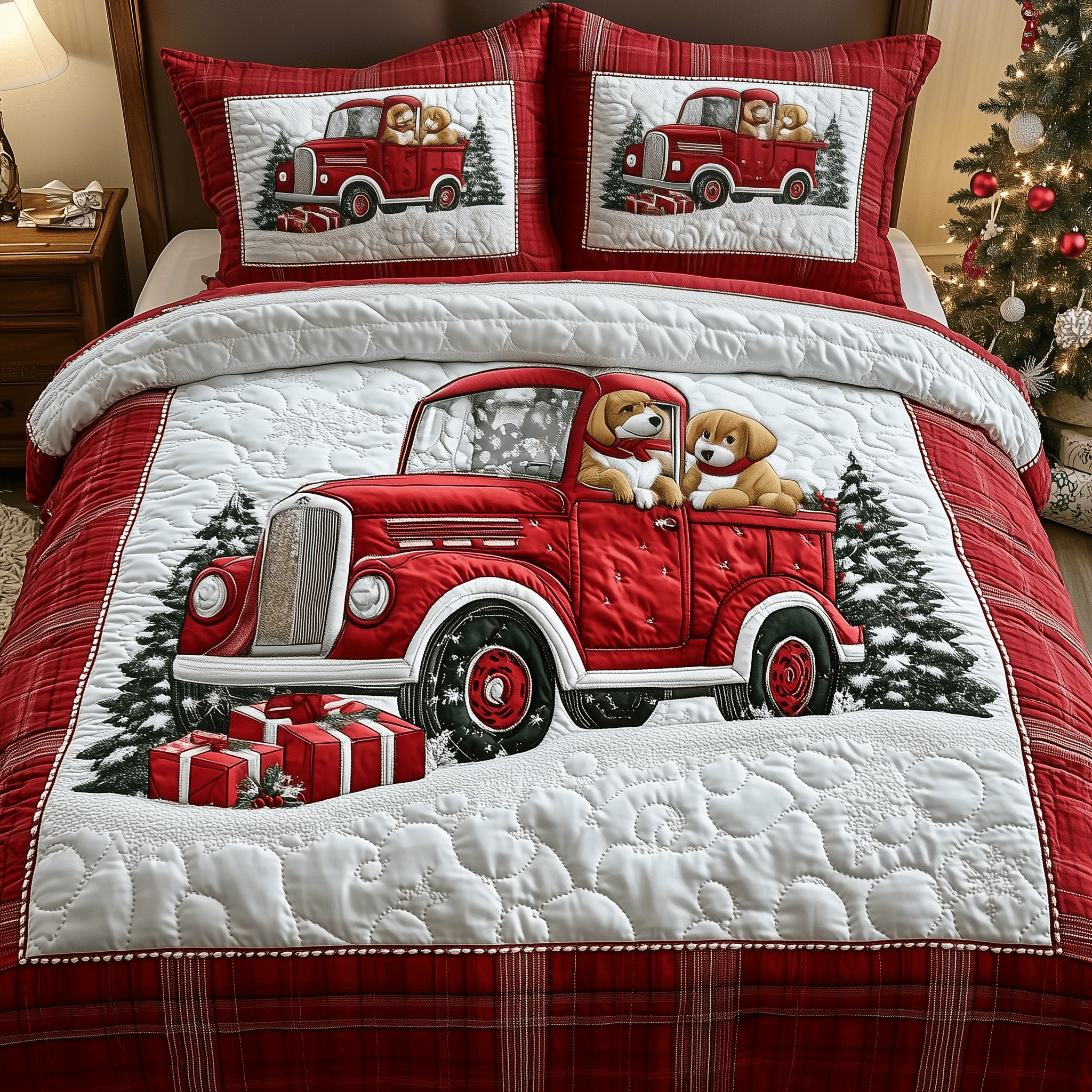 A Christmas Dog Ride Quilted Bedding Set Best Presents For Dog Lovers