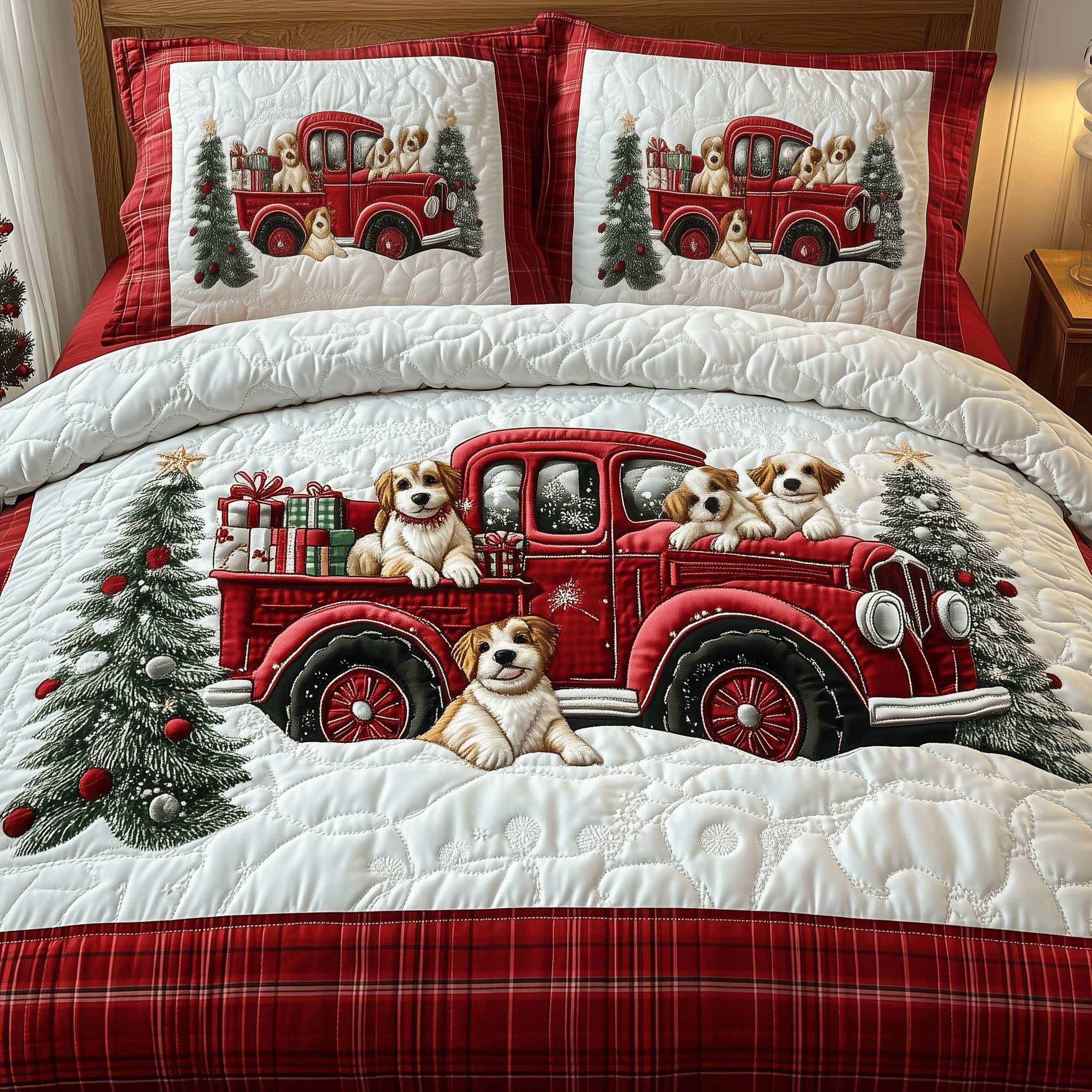 A Christmas Dog Ride Quilted Bedding Set Cool Gifts For Dog Lovers