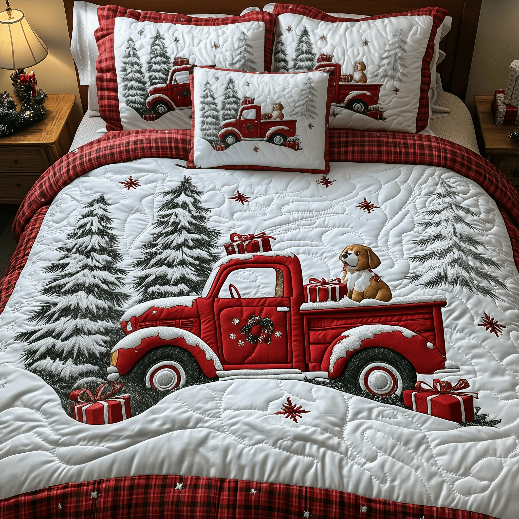A Christmas Dog Ride Quilted Bedding Set Custom Gifts For Dog Owners