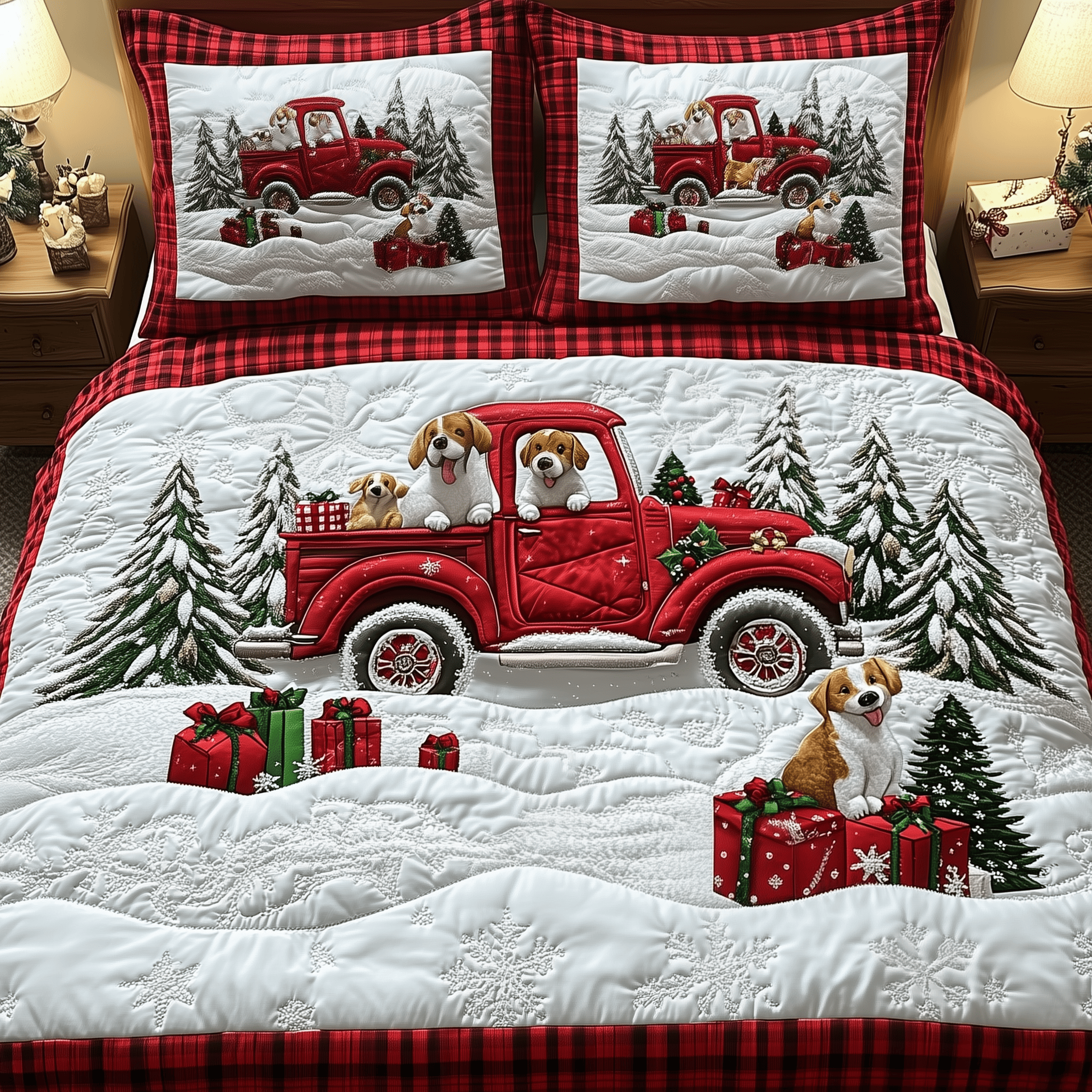 A Christmas Dog Ride Quilted Bedding Set Perfect Gift For Dog Lovers