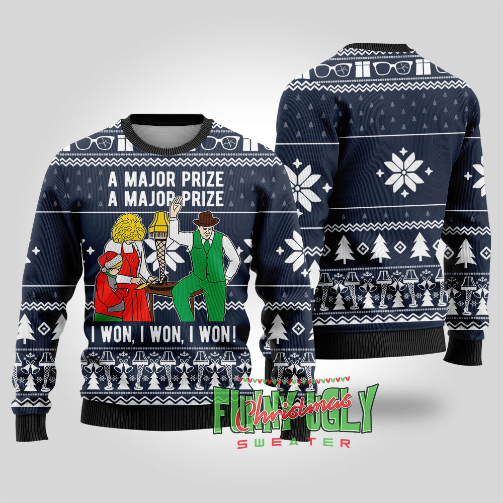 A Christmas Major Prize Funny Ugly Sweater Navy Trendy Winter Sweatshirt for Cozy Moments