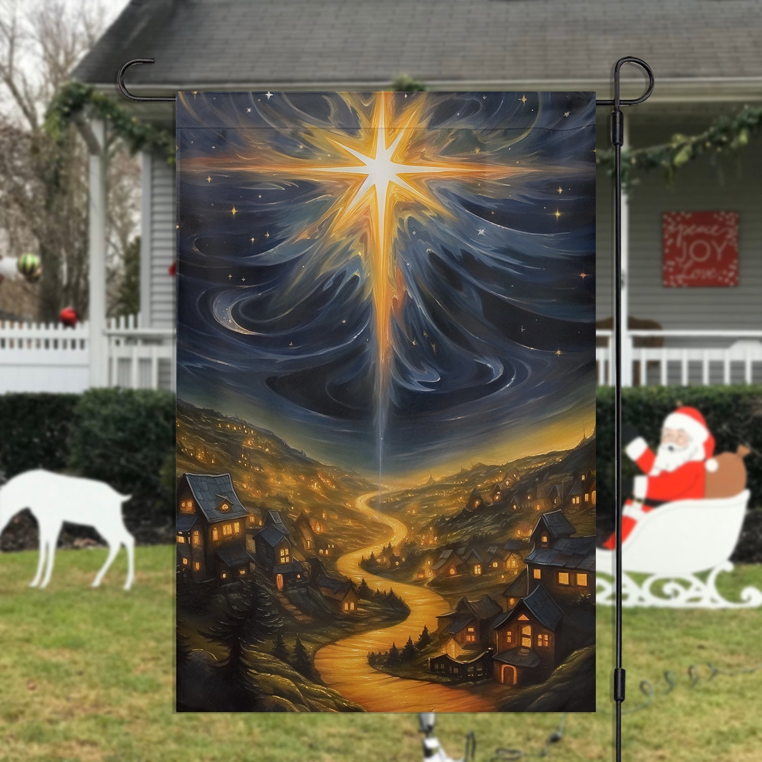A Christmas Nights Radiance Over The Village Christmas Garden Flag Xmas Decor Gifts Ideas