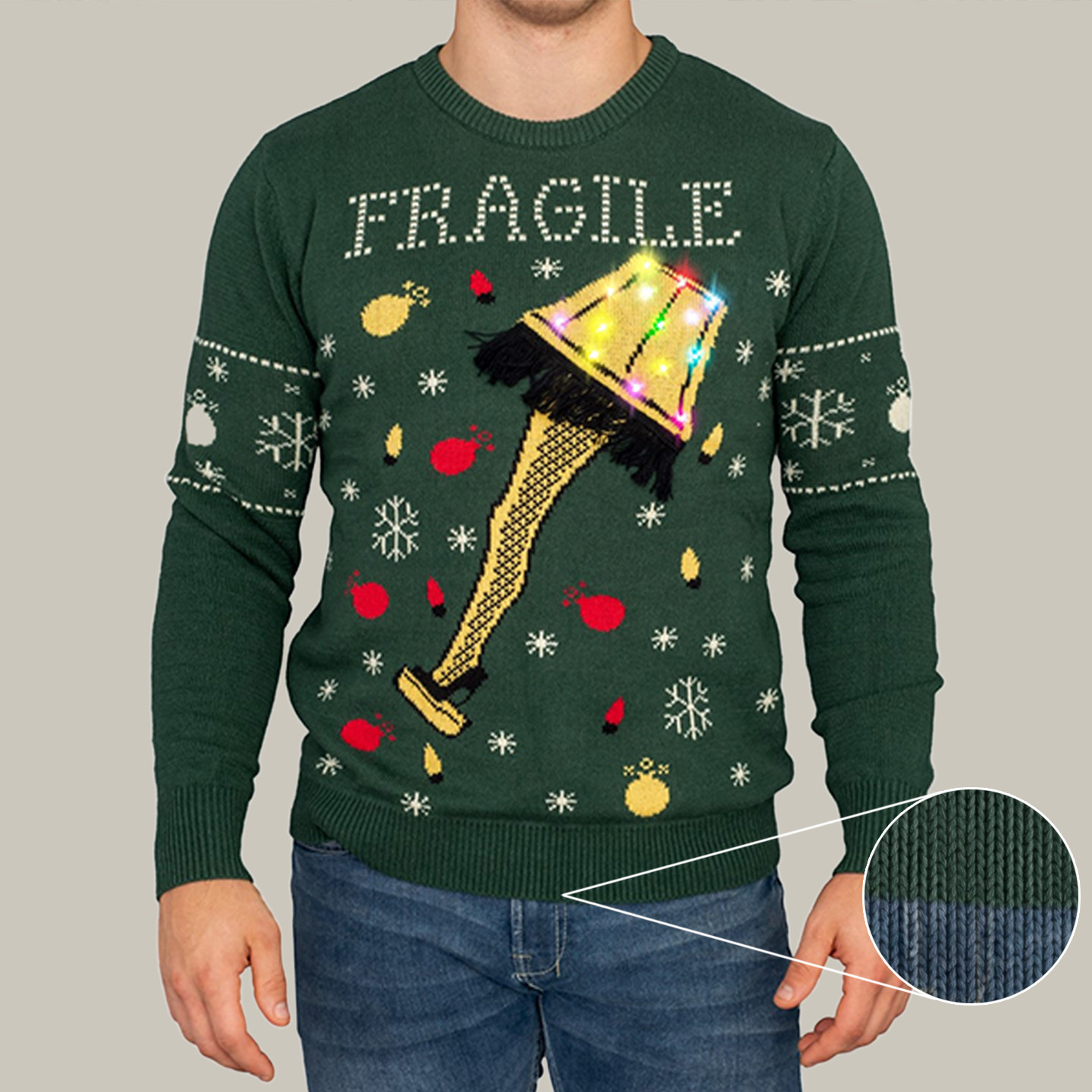 A Christmas Story Fragile Leg Lamp Light Up LED Lighting Ugly Christmas Sweater Funny Apparel