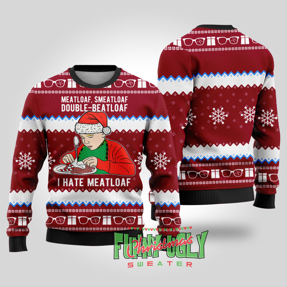 A Christmas Story I Hate Meatloaf Christmas Ugly Sweater Cardinal Red Classic Holiday Sweater for Festive Looks