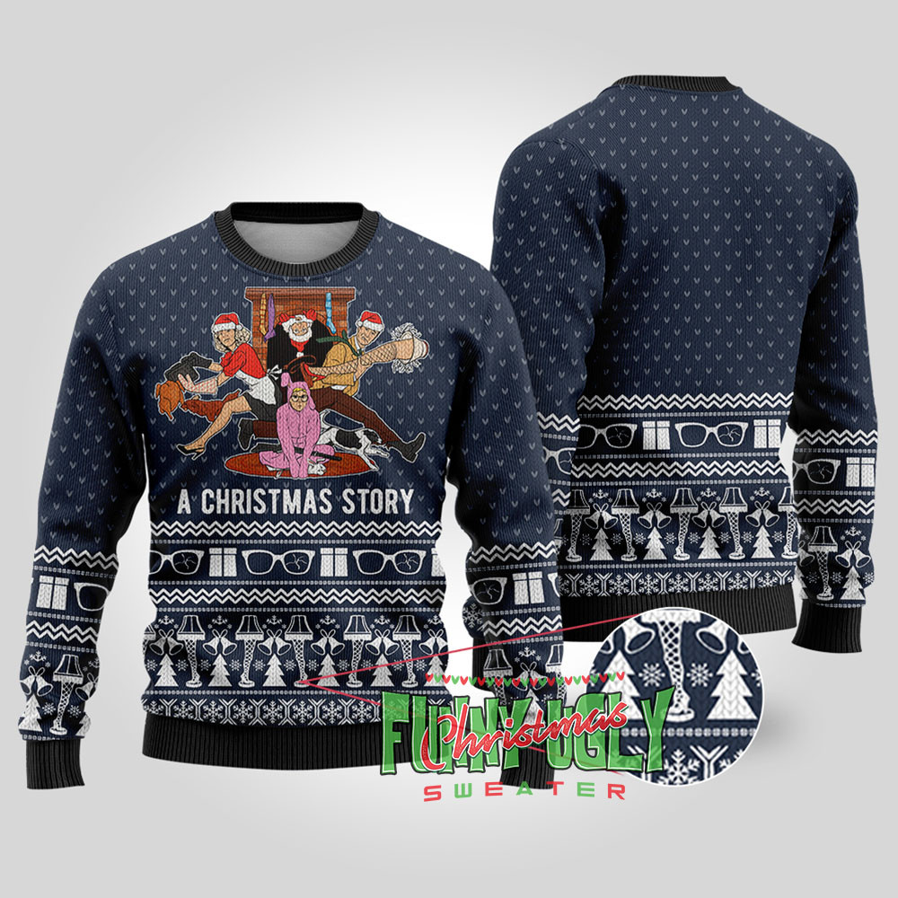 A Christmas Story Movie Christmas Sweater Navy Meaningful Holiday Gift Merch to Show You Care