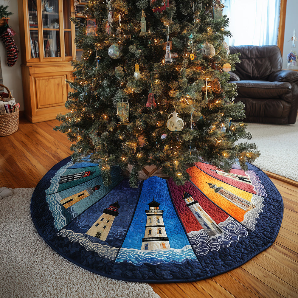 A Day Lighthouse Christmas Quilted Tree Skirt Xmas Tree Decor Lighthouse Christmas Gifts