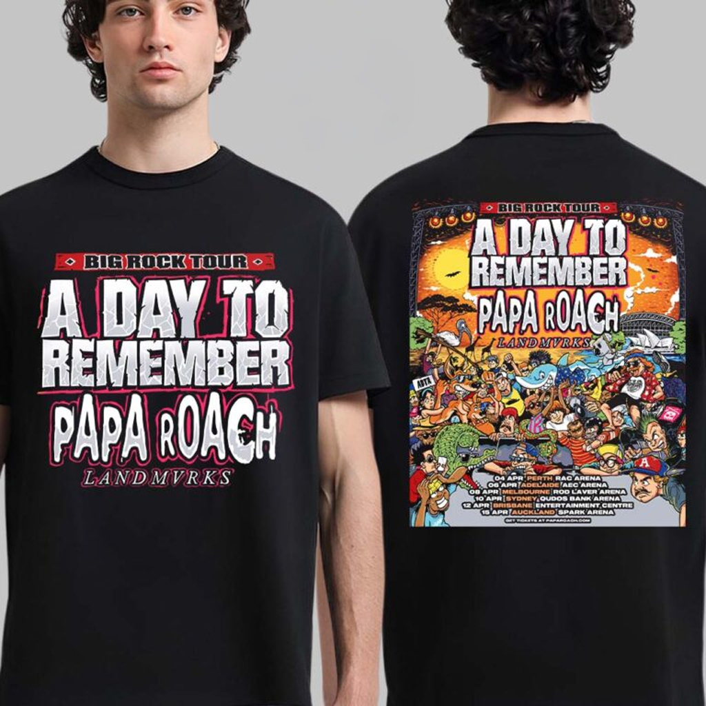 A Day To Remember X Papa Roach X Landmvrks Big Rock Tour 2026 Australia And New Zealand City Dates T-Shirt
