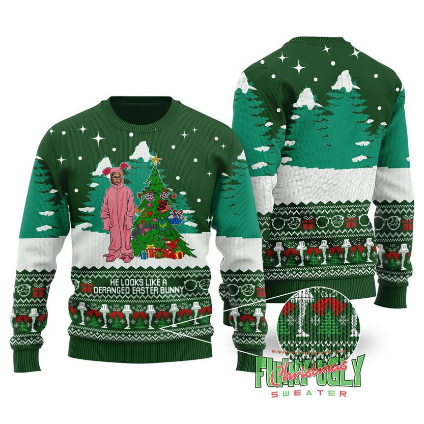 A Deranged Easter Bunny A Christmas Story Christmas Sweater Forest Green Warm Winter Sweater to Brighten Your Holidays