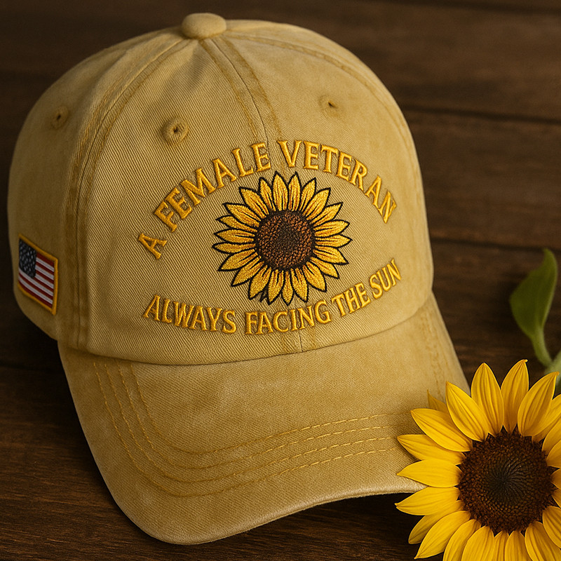 A Female Veteran Hat Sunflower Design Always Facing The Sun Cap Gifts For Veterans