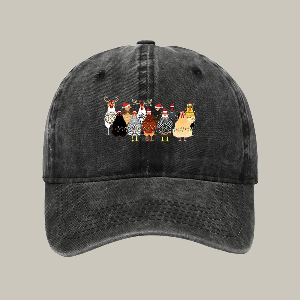 A Flock Of Christmas Chickens Washed Cap Funny Cap Christmas Gifts For Husband