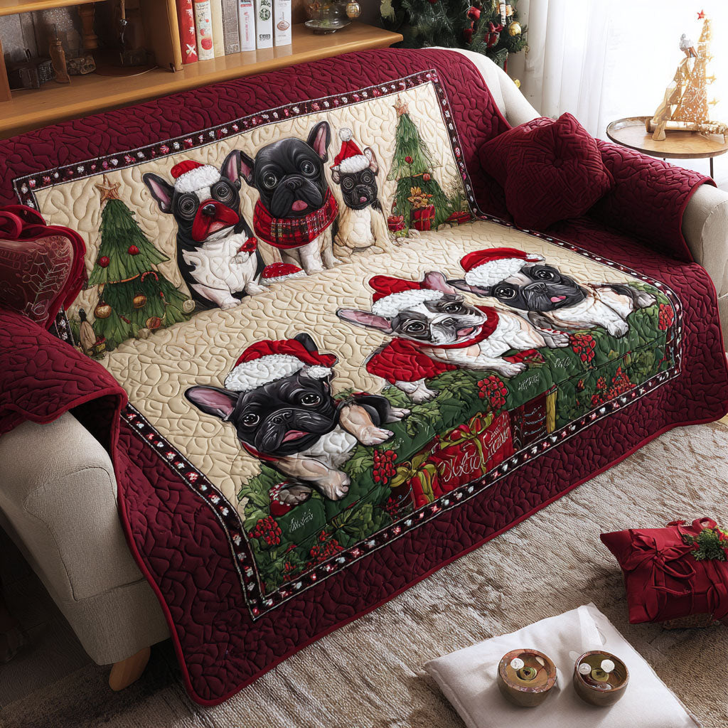 A Frenchie Tale Quilted Sofa Cover Christmas Family Room Decor Christmas Gifts For Dog Lovers