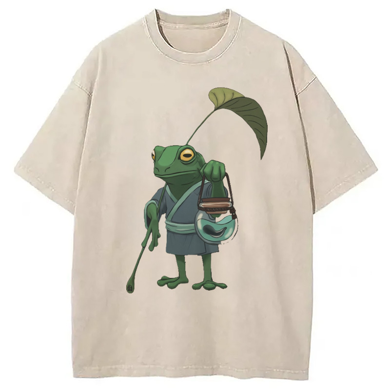 A Frog and His Son Washed T-Shirt Soft Cotton Daily Wear Tee Gifts For Friends