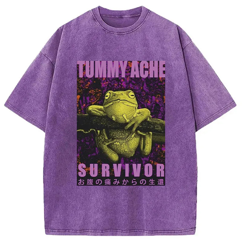 A Frog With Stomachache Washed T-Shirt Casual Vintage Everyday Look Gifts For Friends