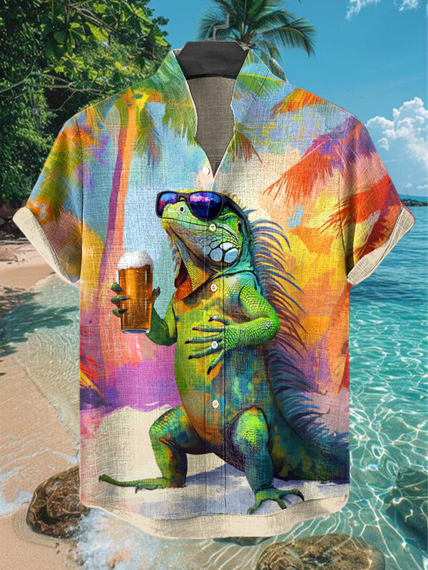 A Green Iguana Wearing Sunglasses Hawaiian Shirt Gifts For Husband