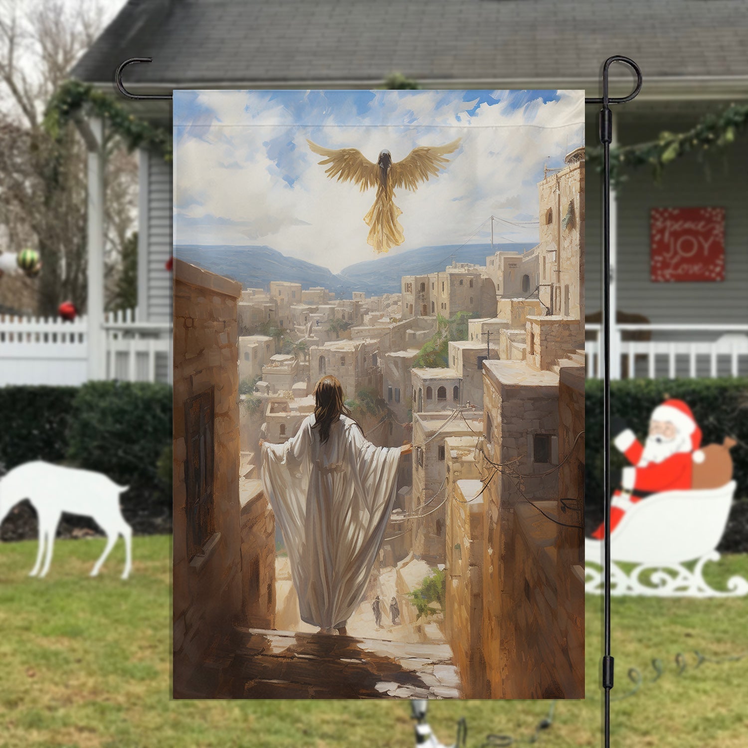 A Heavenly Journey Over Bethlehem Christmas Garden Flag Angel Themed Xmas Decor Gifts