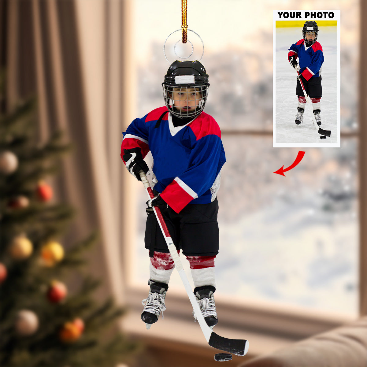 A Little Ice Hockey Player Personalized Photo Mica Ornament Christmas Gift For Sport
