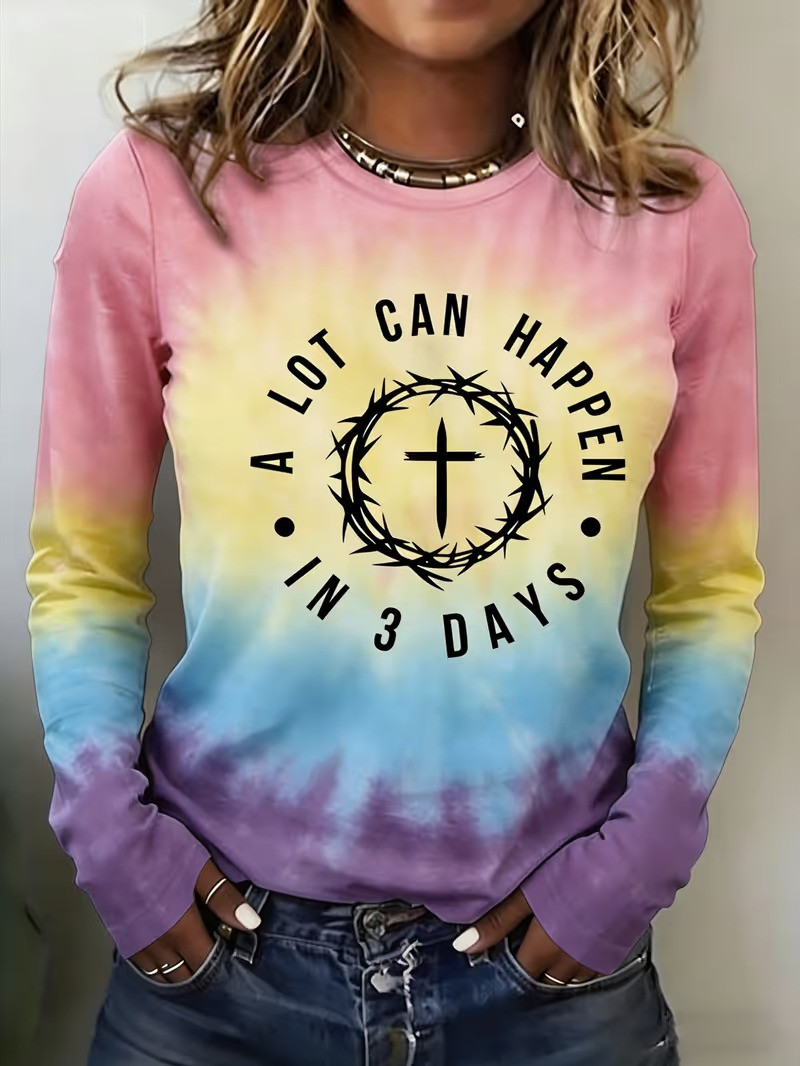 A Lot Can Happen In 3 Days Easter Tie-Dye Long Sleeve Shirt Crown Cross Fan Best Gift For Jesus Lovers