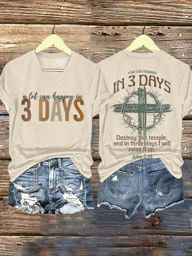 A Lot Can Happen In 3 Days V-Neck Shirt John 219 Crown Cross Easter Tee Best Gift For Jesus Lovers