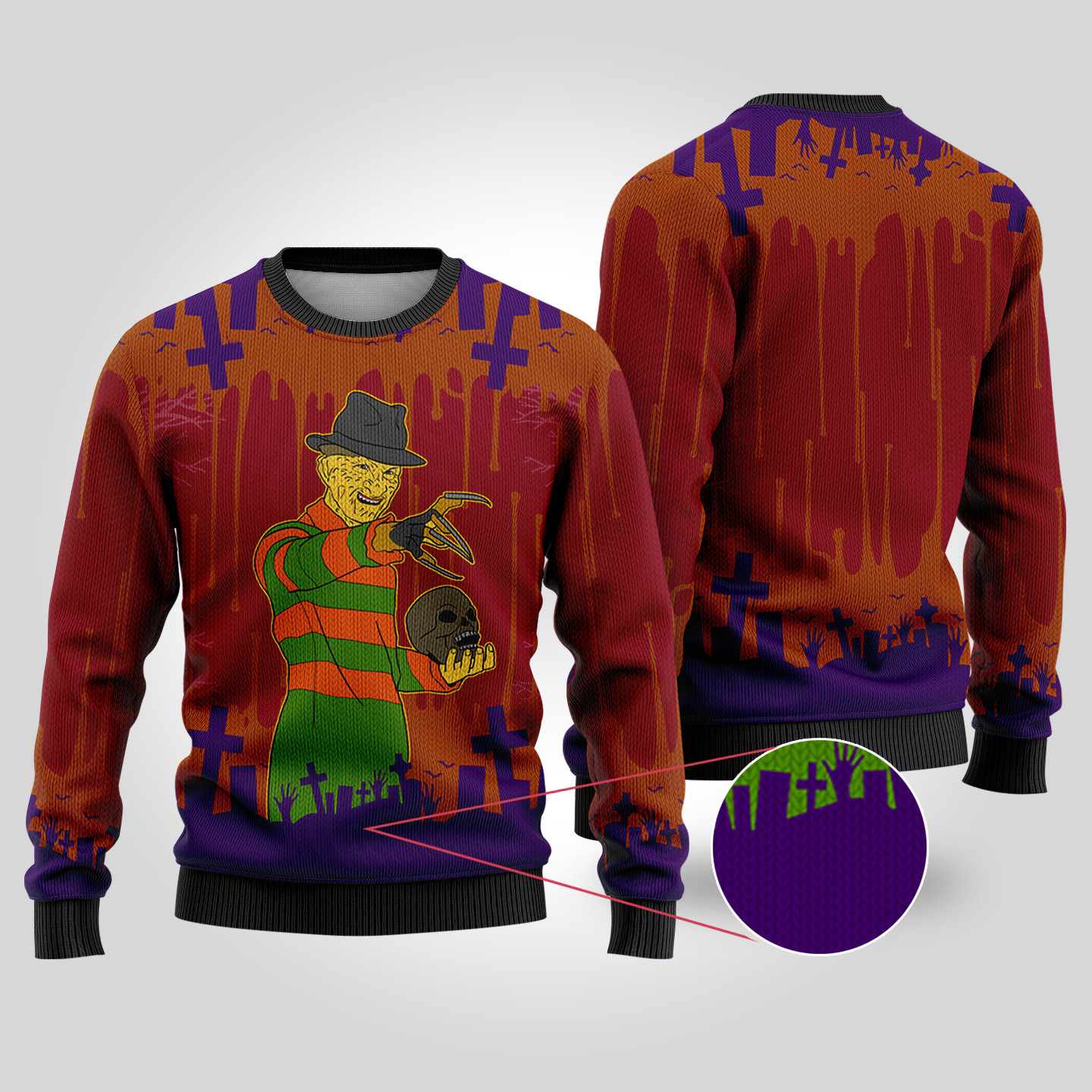 A Nightmare On Elm Street Fred Krueger Halloween Sweater Cardinal Red Perfect Winter Merch Gift for the Holiday Spirit