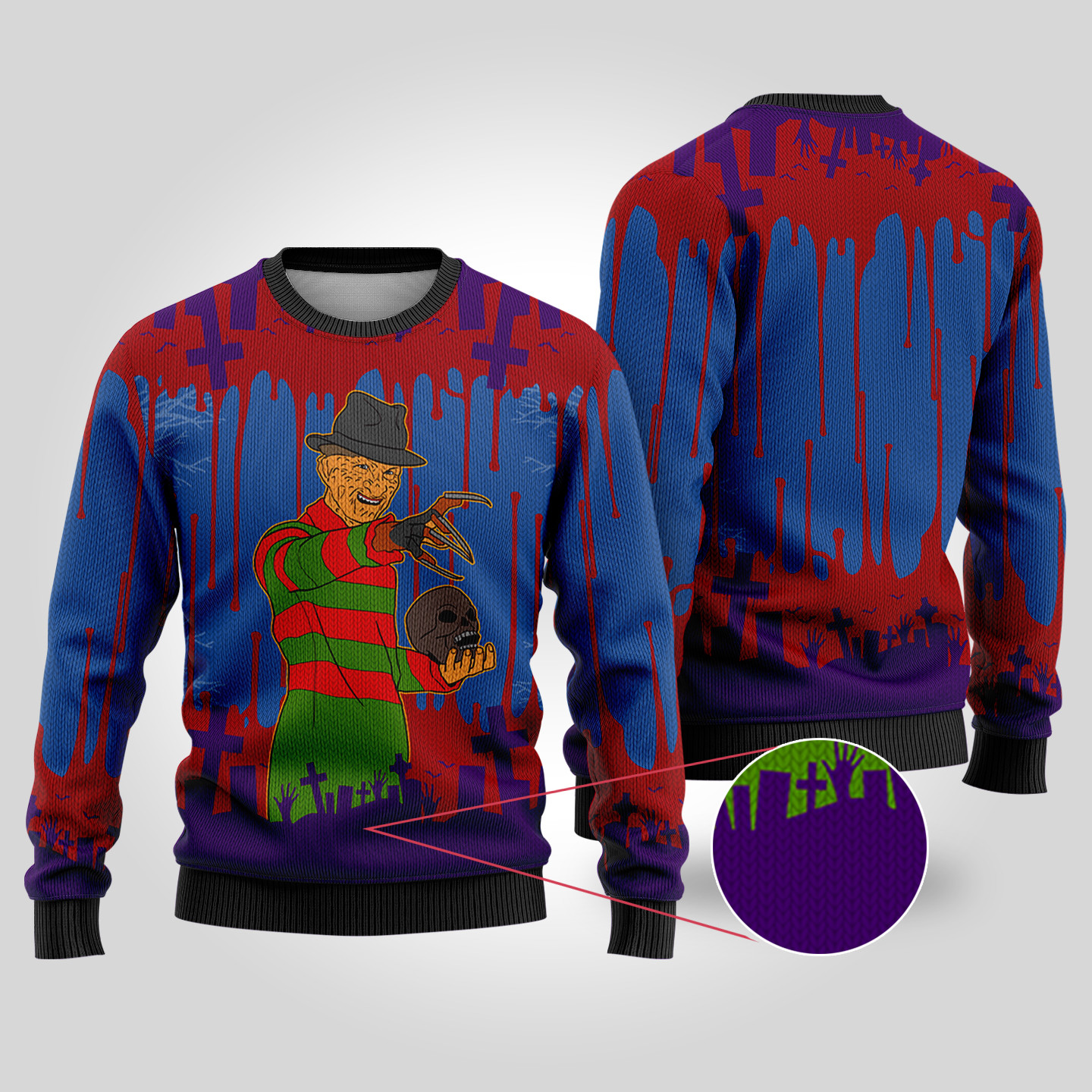 A Nightmare On Elm Street Fred Krueger Halloween Sweater Royal Funny Xmas Sweater for Ugly Sweater Parties