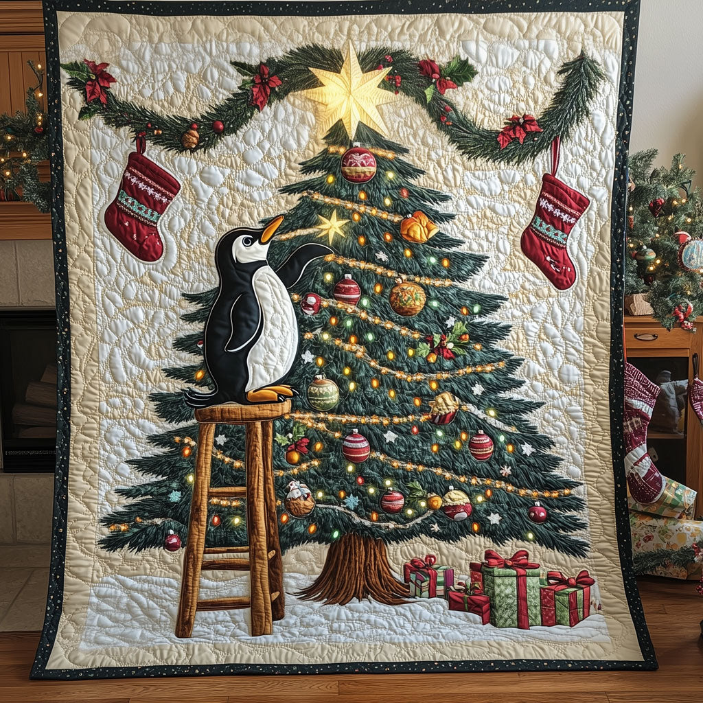 A Penguins Christmas Tree Quilt Premium Quilt Blanket Gift for Family Gatherings