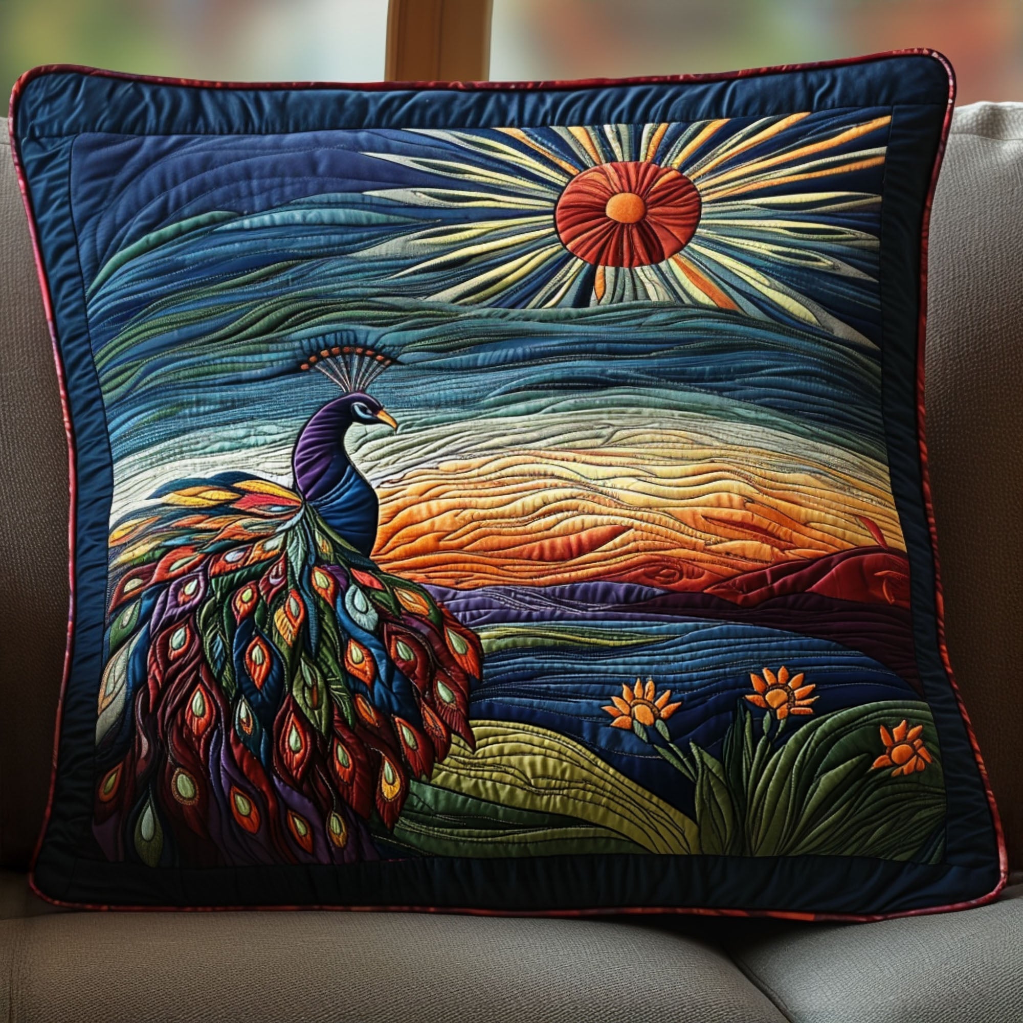 A Plumed Path Through Paradise Quilted Pillow Case Cute Pillow Covers Peacock Themed Gifts