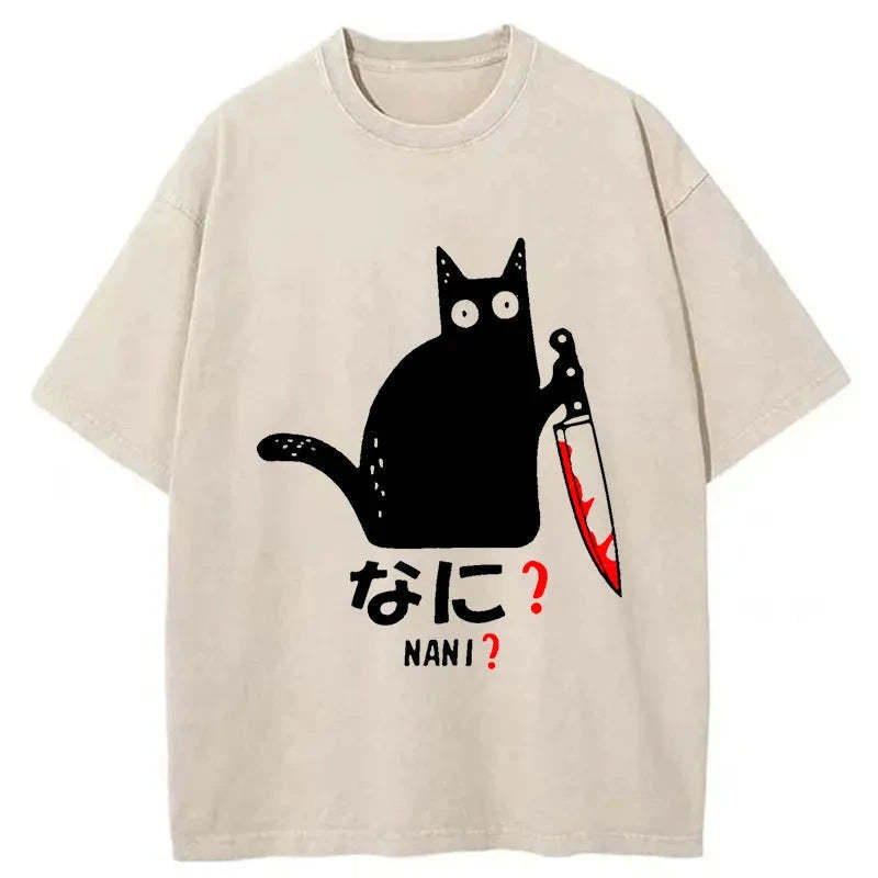 A Puzzled Cat Holding A Knife Washed T-Shirt Retro Humor Outfit Idea Gifts For Best Friend A Puzzled Cat Holding A Knife Washed T-Shirt Retro Humor Outfit Idea Gifts For Best Friend