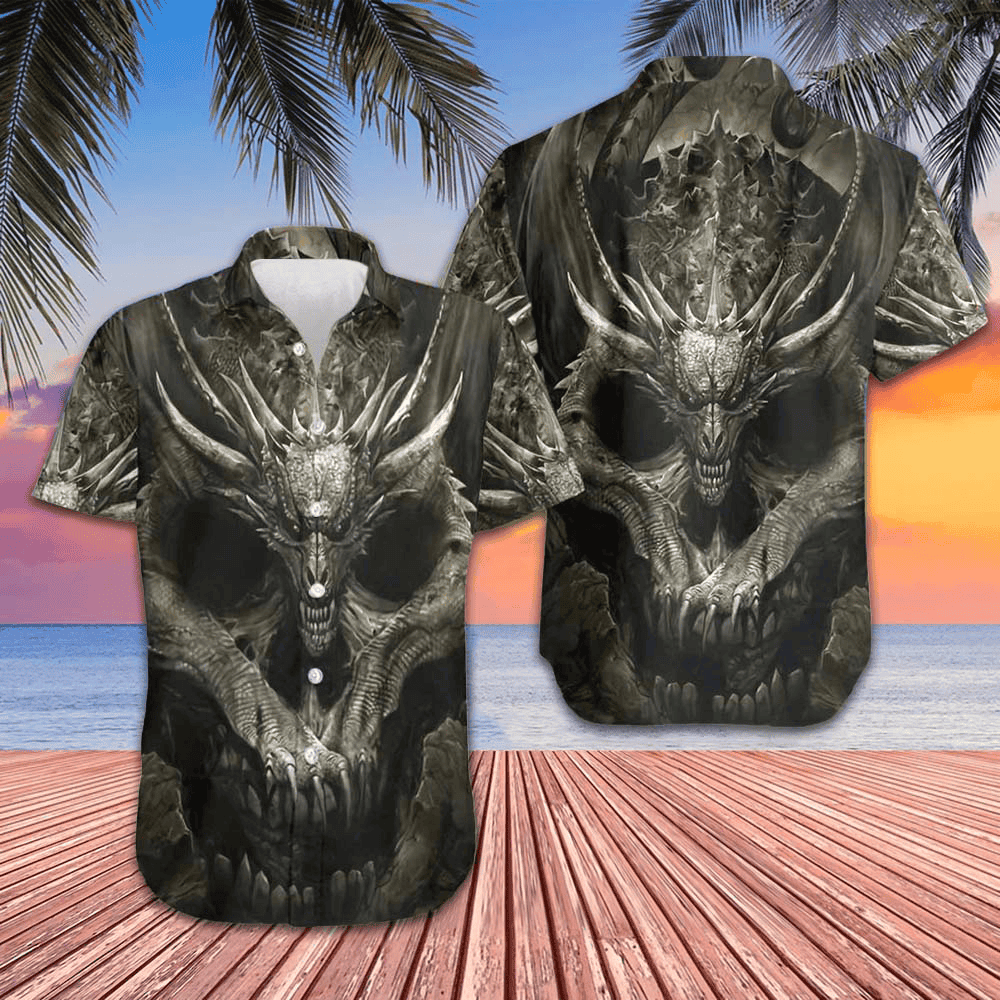 A Skull Or A Dragon Hawaiian Shirt Scary Horror Design Shirt Gifts For Boyfriend A Skull Or A Dragon Hawaiian Shirt Scary Horror Design Shirt Gifts For Boyfriend