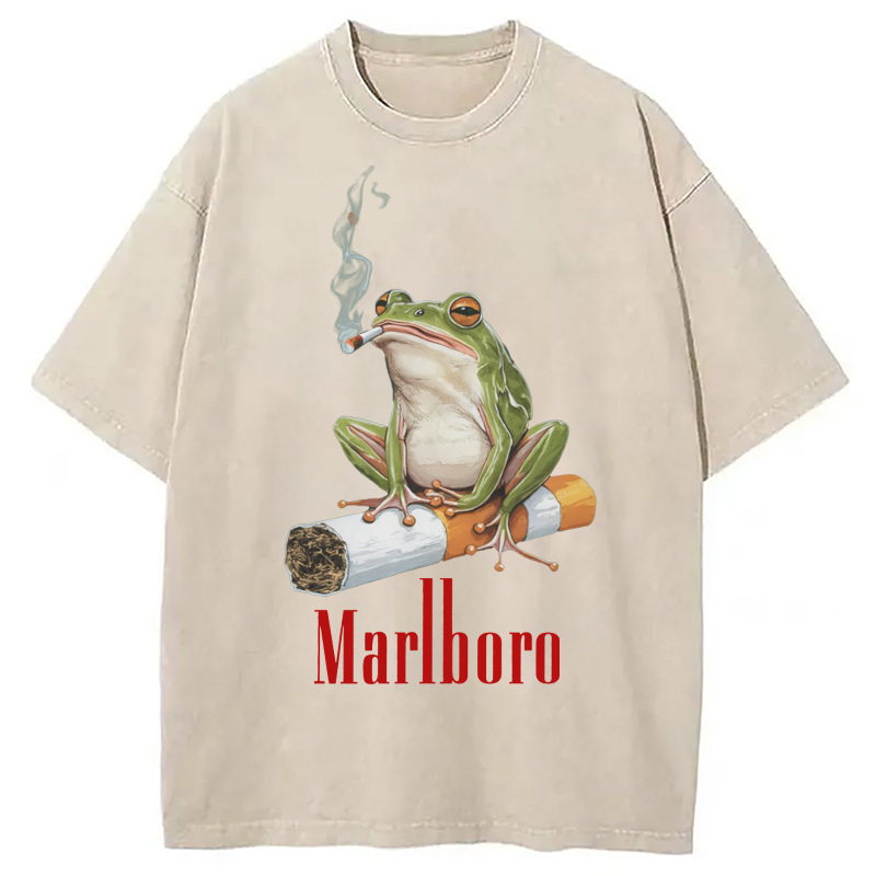 A Smoking Frog Sitting On Cigarette Meme Washed T-Shirt Trendy Aesthetic Graphic Apparel Gifts For Brother