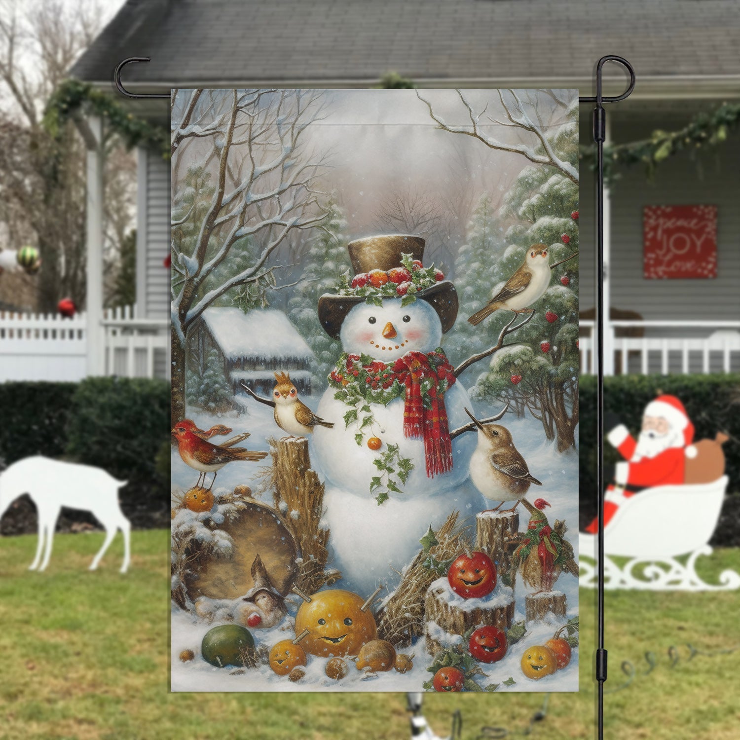 A Snowman's Festive Gathering Christmas Garden Flag Christmas Decor Gift For Snowman Lovers