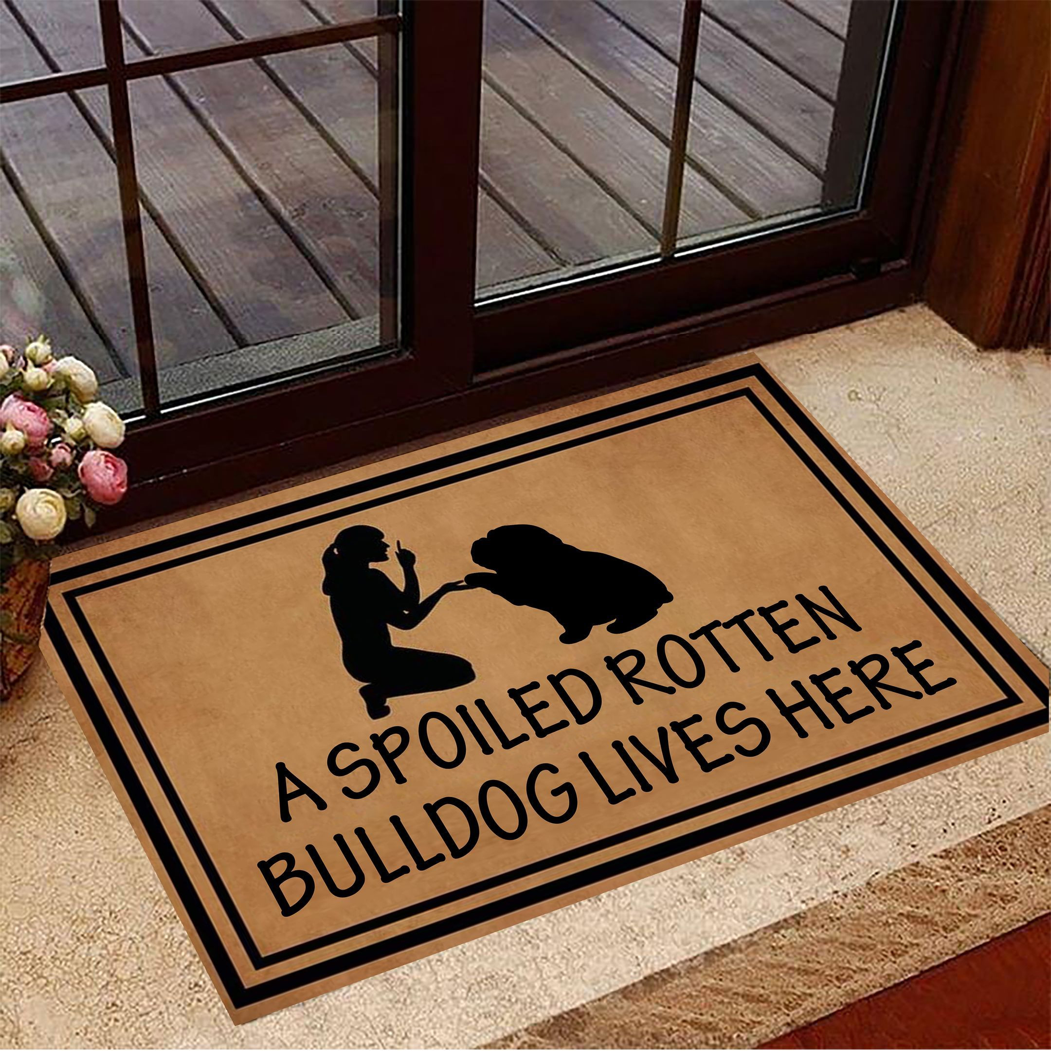 A Spoiled Rotten Bulldog Lives Here Doormat Funny Dog Doormat Sayings Bulldog Owners Gift