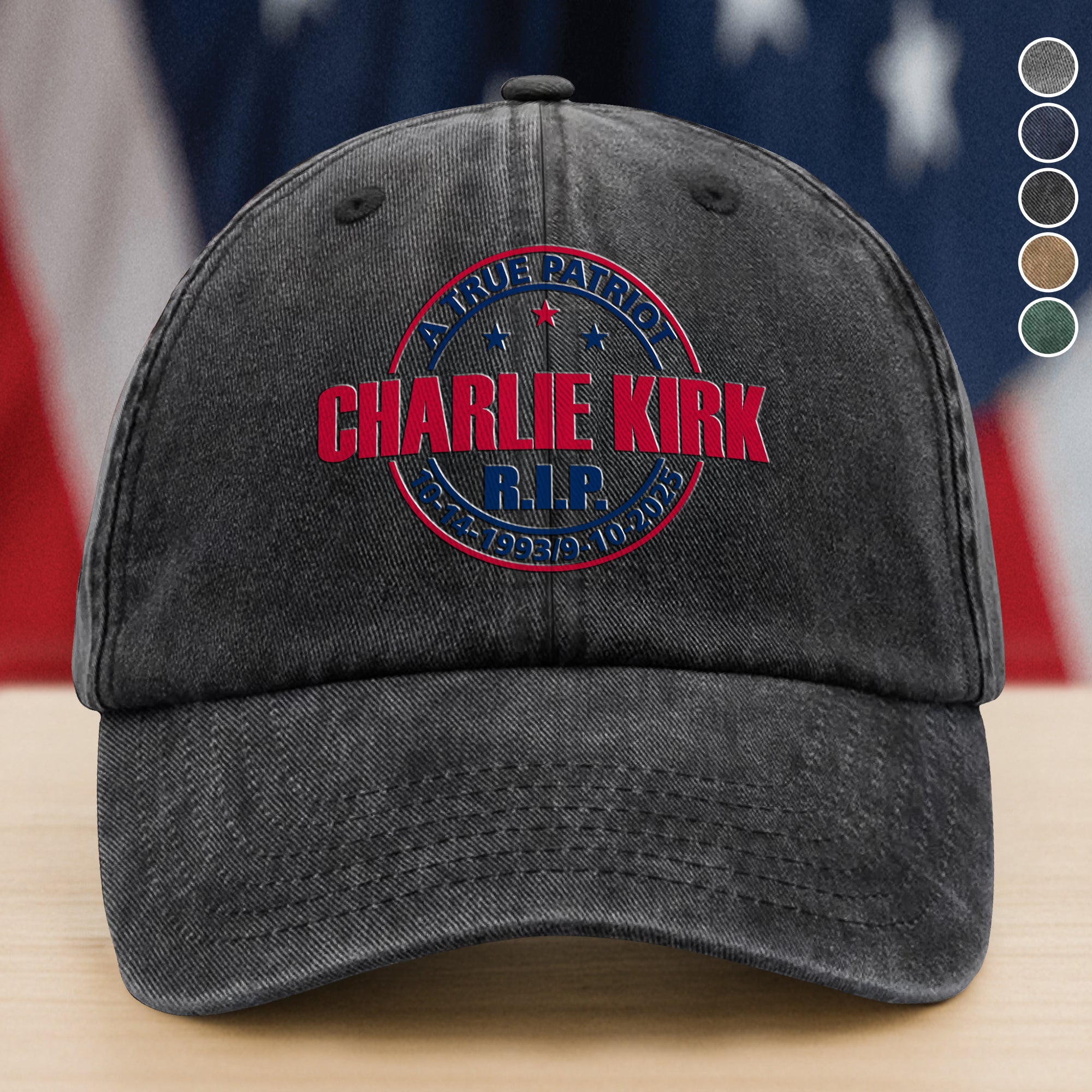 A True Patriot Charlie Kirk R I P Washed Baseball Cap Stars and Stripes Spirit