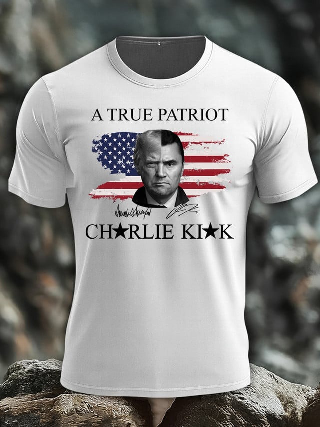 A True Patriot Charlie Kirk T-Shirt American Flag Merch Charlie Kirk Signed Gifts For Father