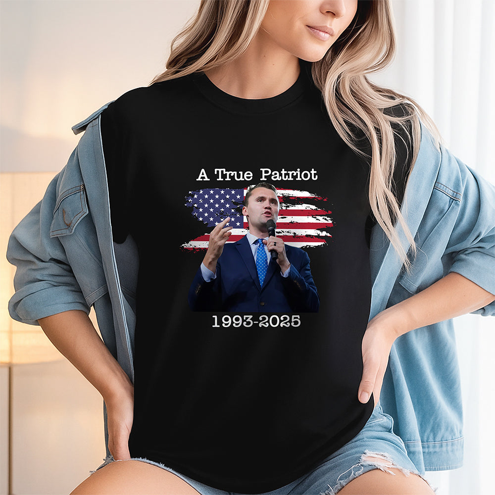 A True Patriot Charlie Kirk With US Flag Dark Shirt Gift for Patriots