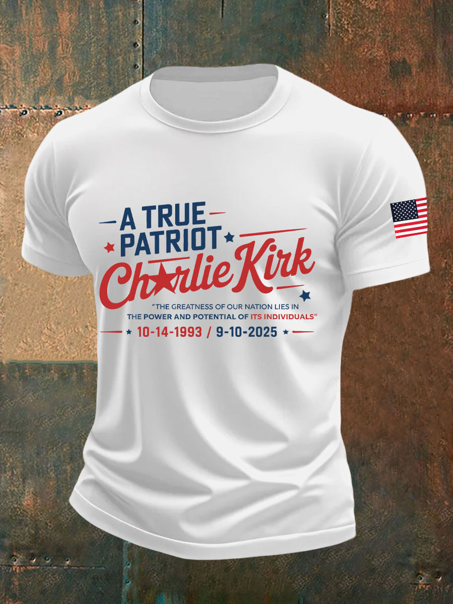 A True Patriot Printed Casual T Shirt White Charlie Kirk American Merch