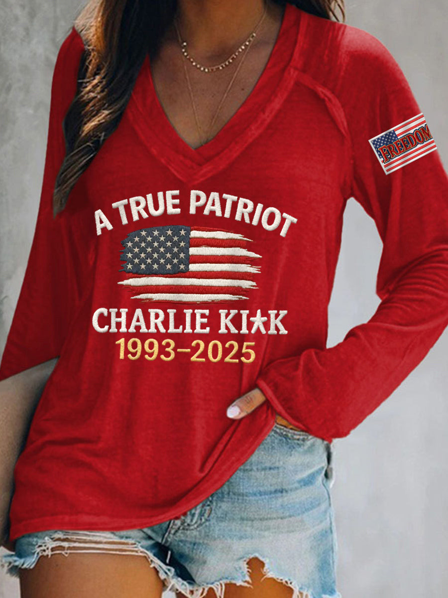 A True Patriot R I P Charlie Kirk Long Sleeve T Shirt Red Charlie Kirk Apparel Store