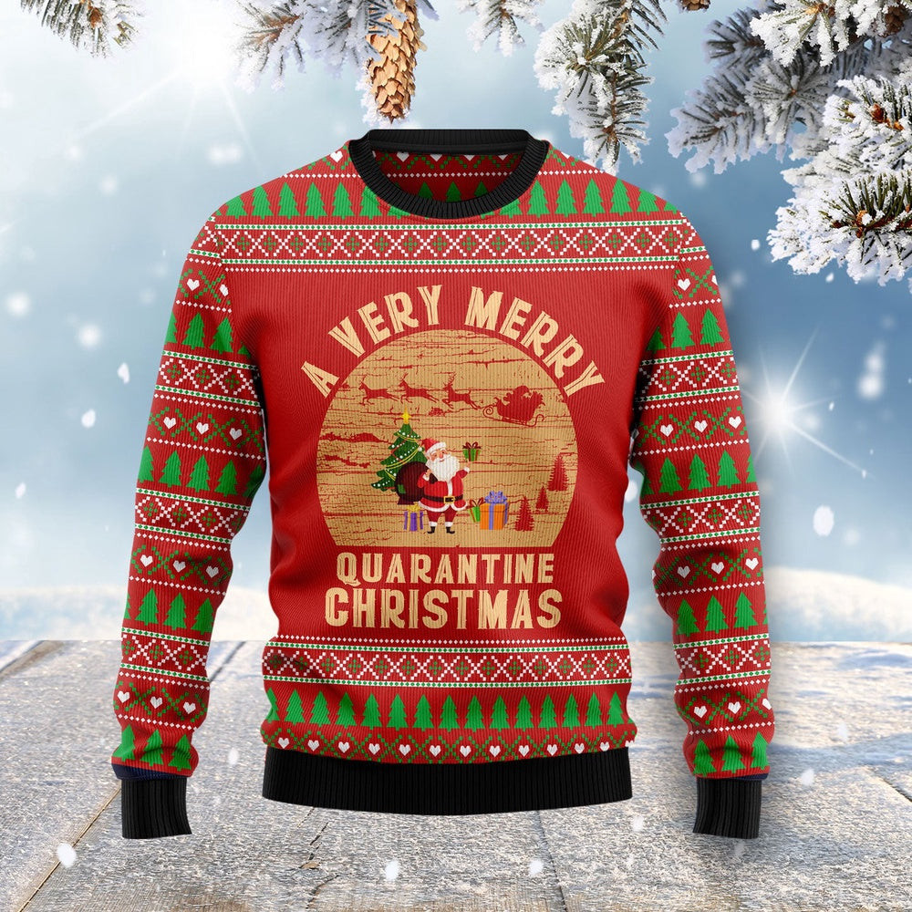 A Very Merry Quarantine Christmas Ugly Christmas Sweater Gift for Christmas
