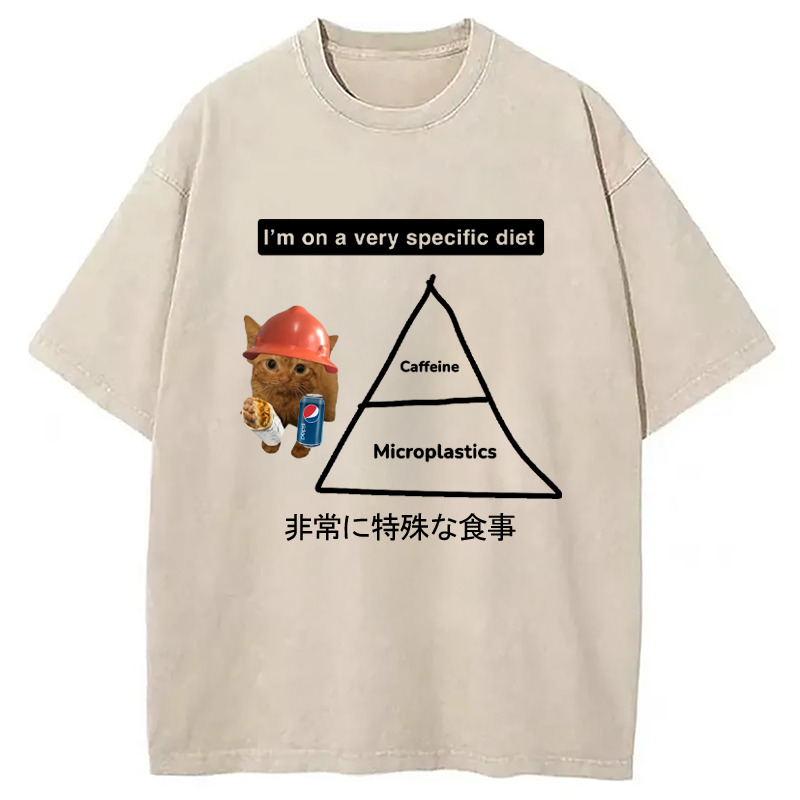A Very Specific Diet Cat Meme Washed T-Shirt Unisex Streetwear Graphic Style Gifts For BFF
