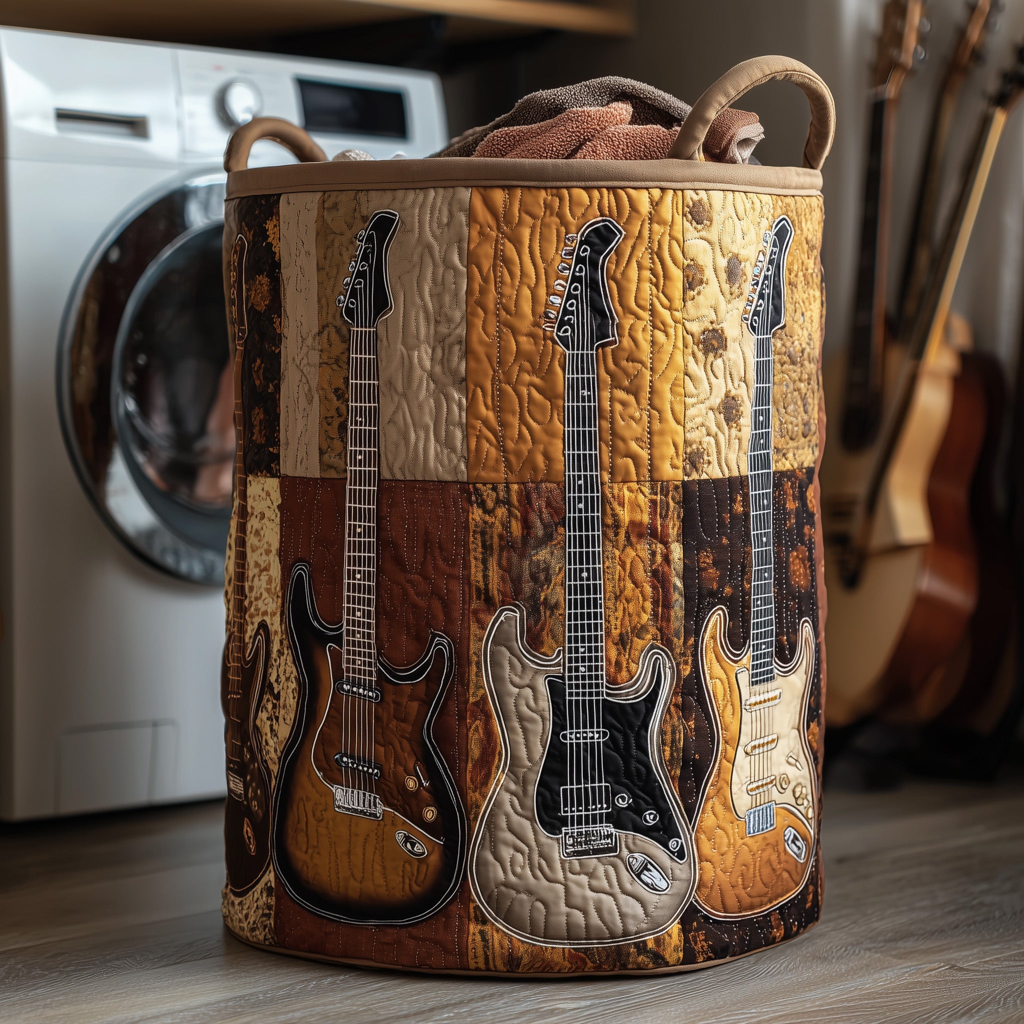 A Vintage Guitar Quilted Laundry Basket Cool Gifts For Guitar Fans