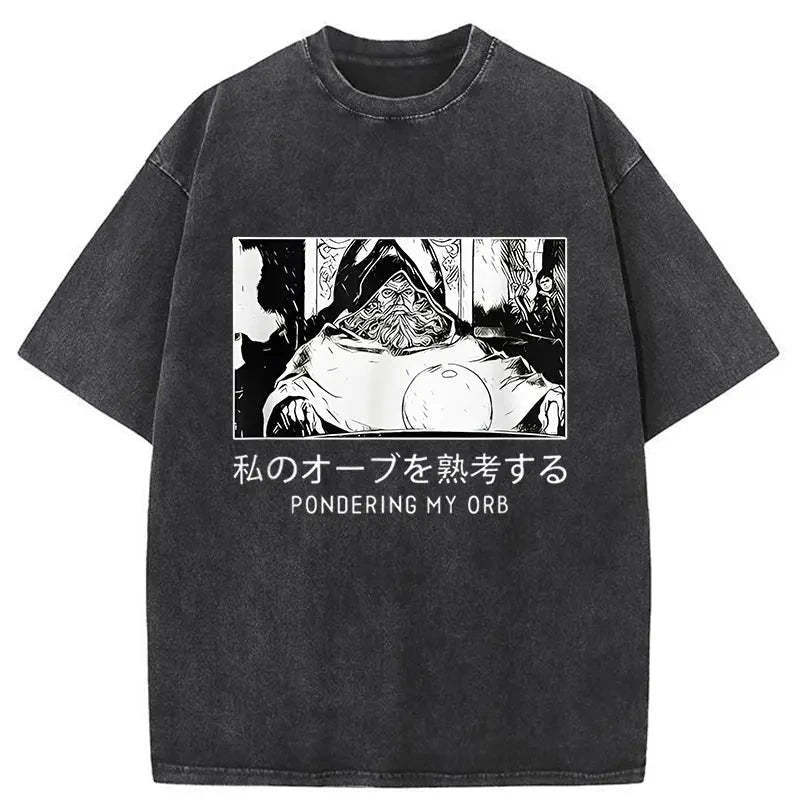 A Wizard Thinking Japanese Washed T-Shirt Funny Graphic Gift For Friends Gifts For Him