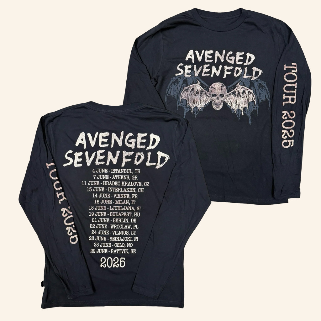 A7X World Merch Avenged Sevenfold Europe Tour 2025 Long Sleeve T-Shirt Xmas Gifts For Dad A7X World Merch Avenged Sevenfold Europe Tour 2025 Long Sleeve T-Shirt Xmas Gifts For Dad