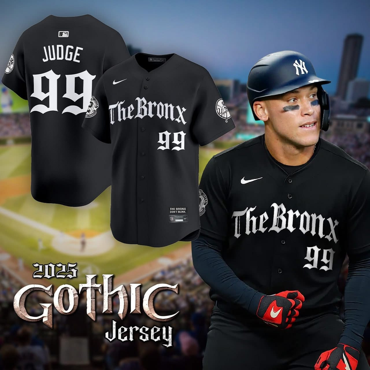 Aaron Judge NY New York Yankees The Bronx Gothic Jersey 2025 MLB Merch Baseball Fan Gifts