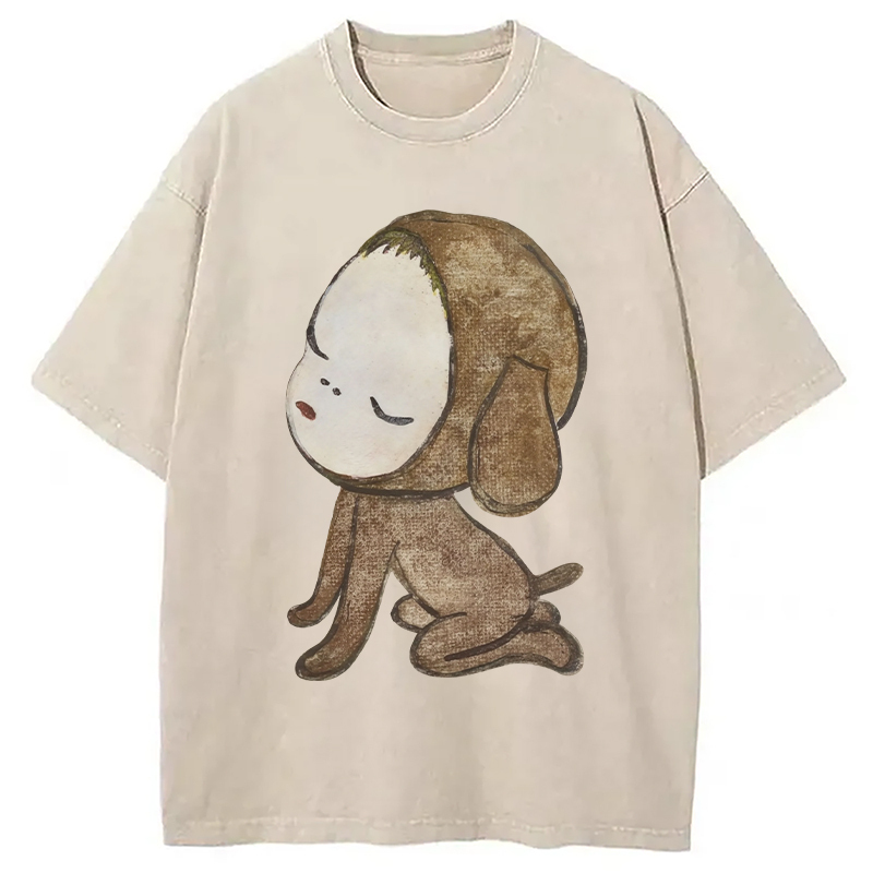 Abandoned Puppy Waiting Washed T-Shirt Retro Streetwear Graphic Top Gifts For Best Friend