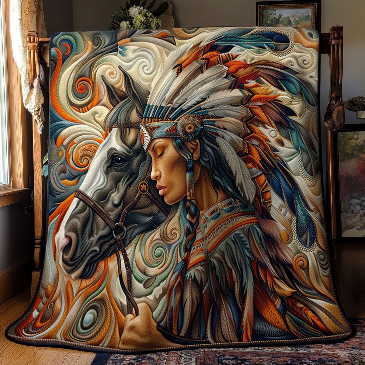 Aboriginal And Horse Quilt Blanket Art Throw Blanket Native American Gifts For Horse Lovers