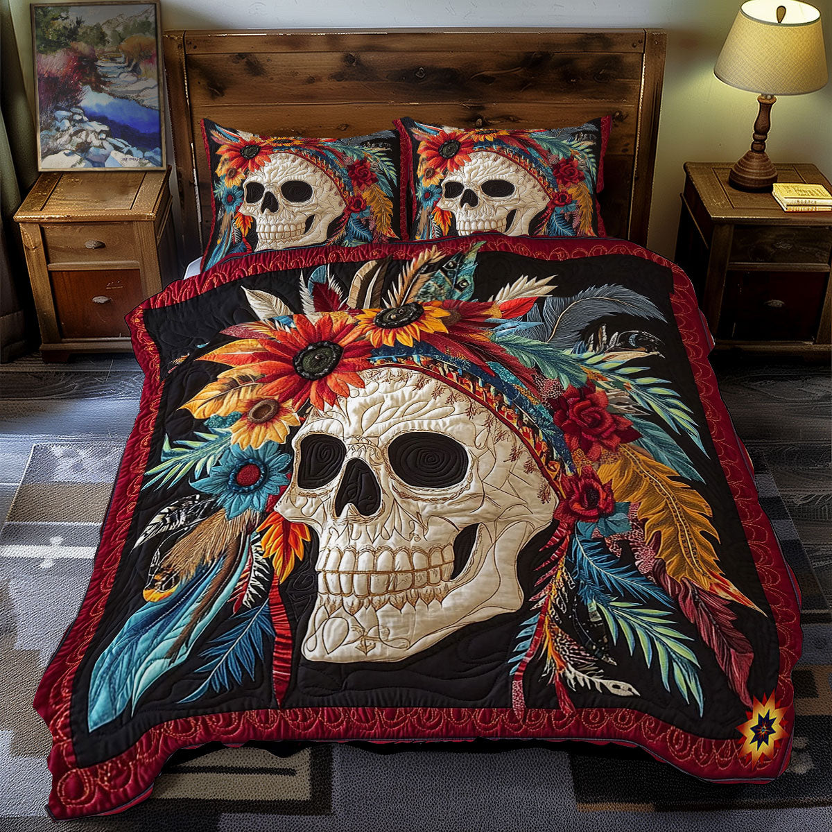 Aboriginal Skull Quilted Bedding Set Duvet Cover Bedspread Bedroom Decor Gifts For Boyfriend
